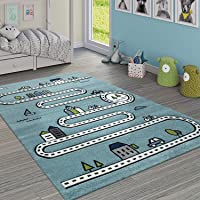 Paco Home Alfombra Habitación Infantil Moderna Aprendizaje Diseño Calle Coche Casa Azul- tamaño:80x150 cm